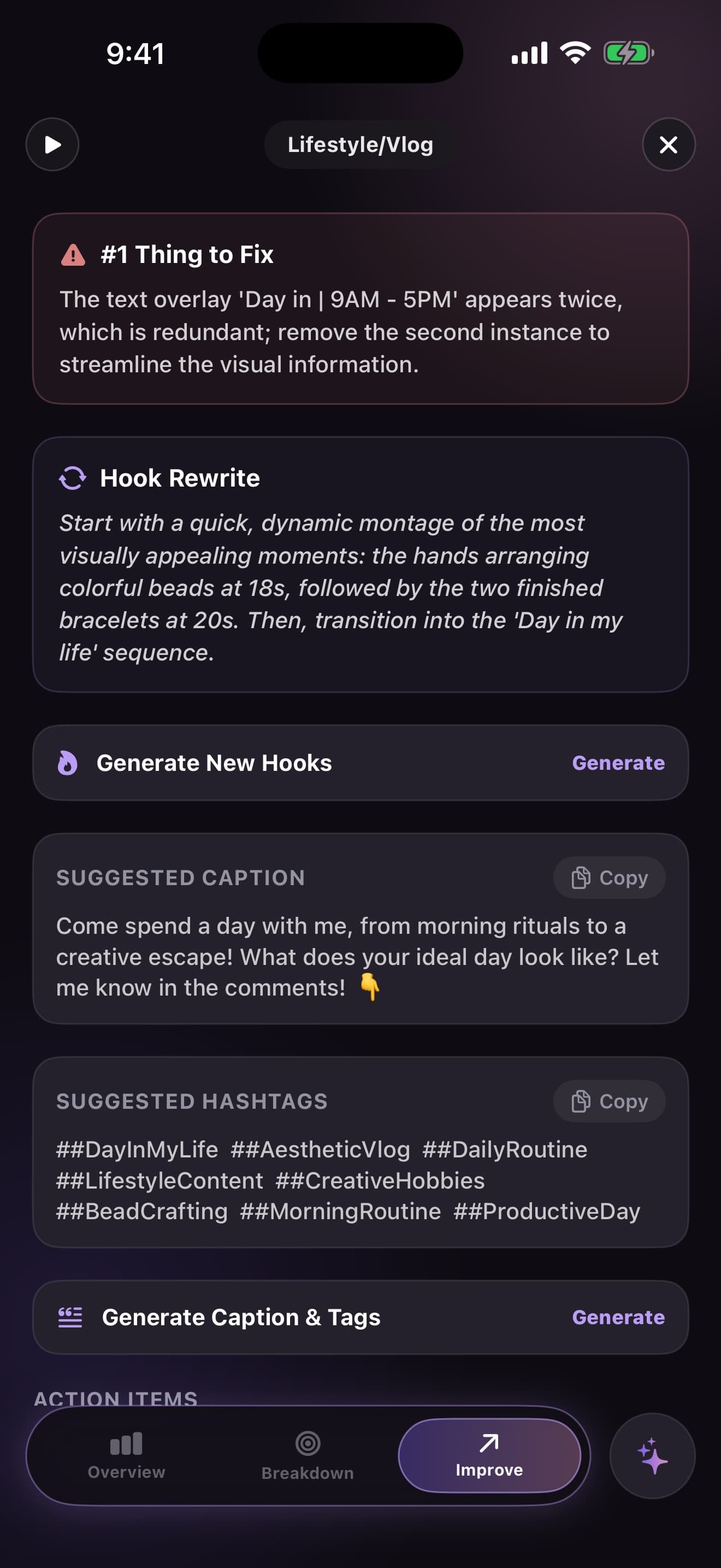 Clout improve tab with the top fix, a hook rewrite, and action items